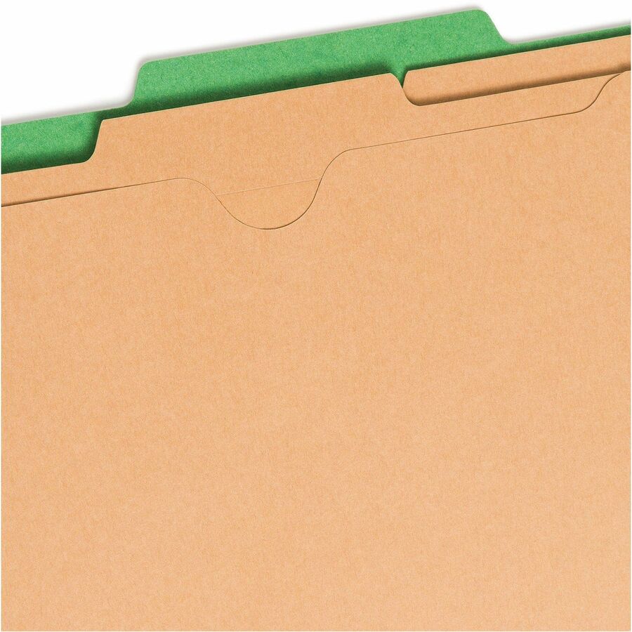 Smead SafeSHIELD 2/5 Tab Cut Letter Size Recycled Classification Folders, 2" Expansion, 2 Fasteners, 2 Pockets, 2 Dividers, Heavy Duty, Green, 100% Recycled, 10/Box