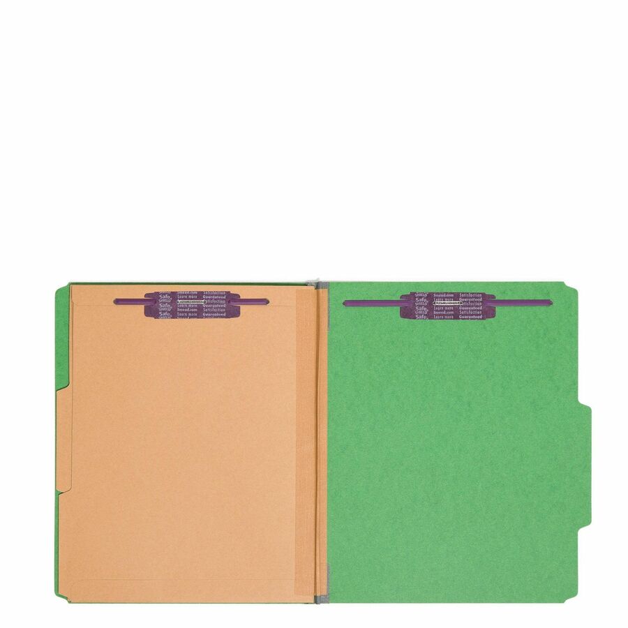 Smead SafeSHIELD 2/5 Tab Cut Letter Size Recycled Classification Folders, 2" Expansion, 2 Fasteners, 2 Pockets, 2 Dividers, Heavy Duty, Green, 100% Recycled, 10/Box