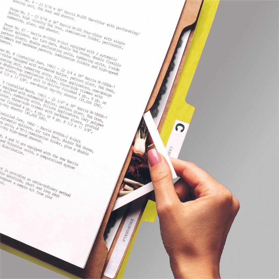 Smead SafeSHIELD 2/5 Tab Cut Letter Size Recycled Classification Folders, 2" Expansion, 2 Fasteners, 2 Pockets, 2 Dividers, Yellow, Heavy Duty, Tear Resistant, 100% Recycled, 10/Box