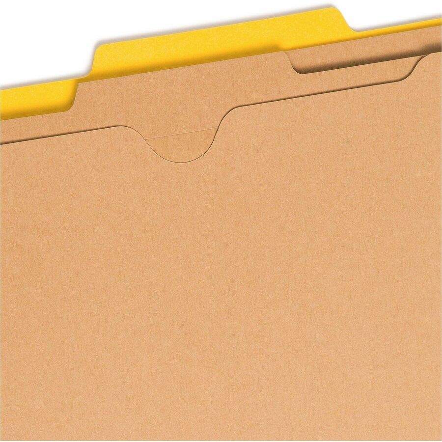 Smead SafeSHIELD 2/5 Tab Cut Letter Size Recycled Classification Folders, 2" Expansion, 2 Fasteners, 2 Pockets, 2 Dividers, Yellow, Heavy Duty, Tear Resistant, 100% Recycled, 10/Box