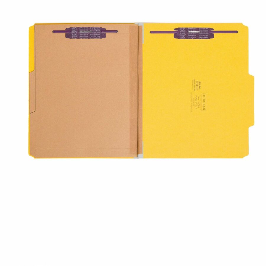 Smead SafeSHIELD 2/5 Tab Cut Letter Size Recycled Classification Folders, 2" Expansion, 2 Fasteners, 2 Pockets, 2 Dividers, Yellow, Heavy Duty, Tear Resistant, 100% Recycled, 10/Box