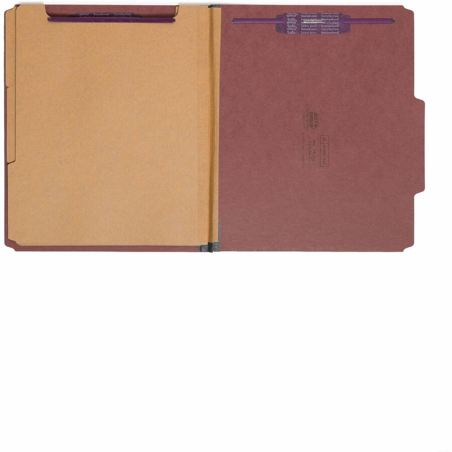 Smead SafeSHIELD 2/5 Tab Cut Letter Size Recycled Classification Folders, 3" Expansion, 3 Dividers, 2 Fasteners, Red, Heavy Duty, 100% Recycled, 10/Box