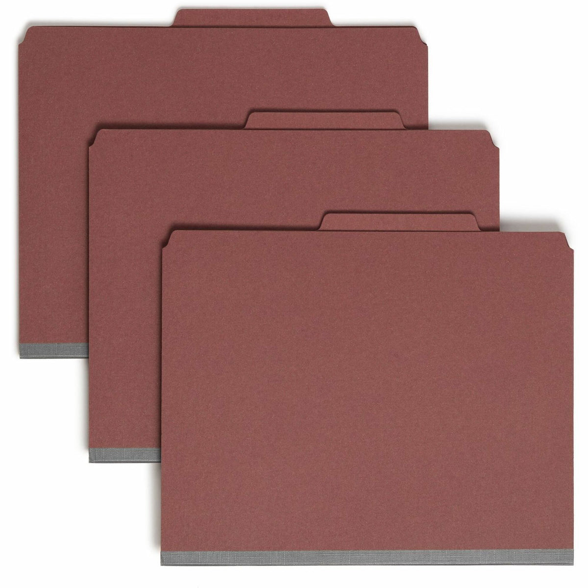Smead SafeSHIELD 2/5 Tab Cut Letter Size Recycled Classification Folders, 3" Expansion, 3 Dividers, 2 Fasteners, Red, Heavy Duty, 100% Recycled, 10/Box