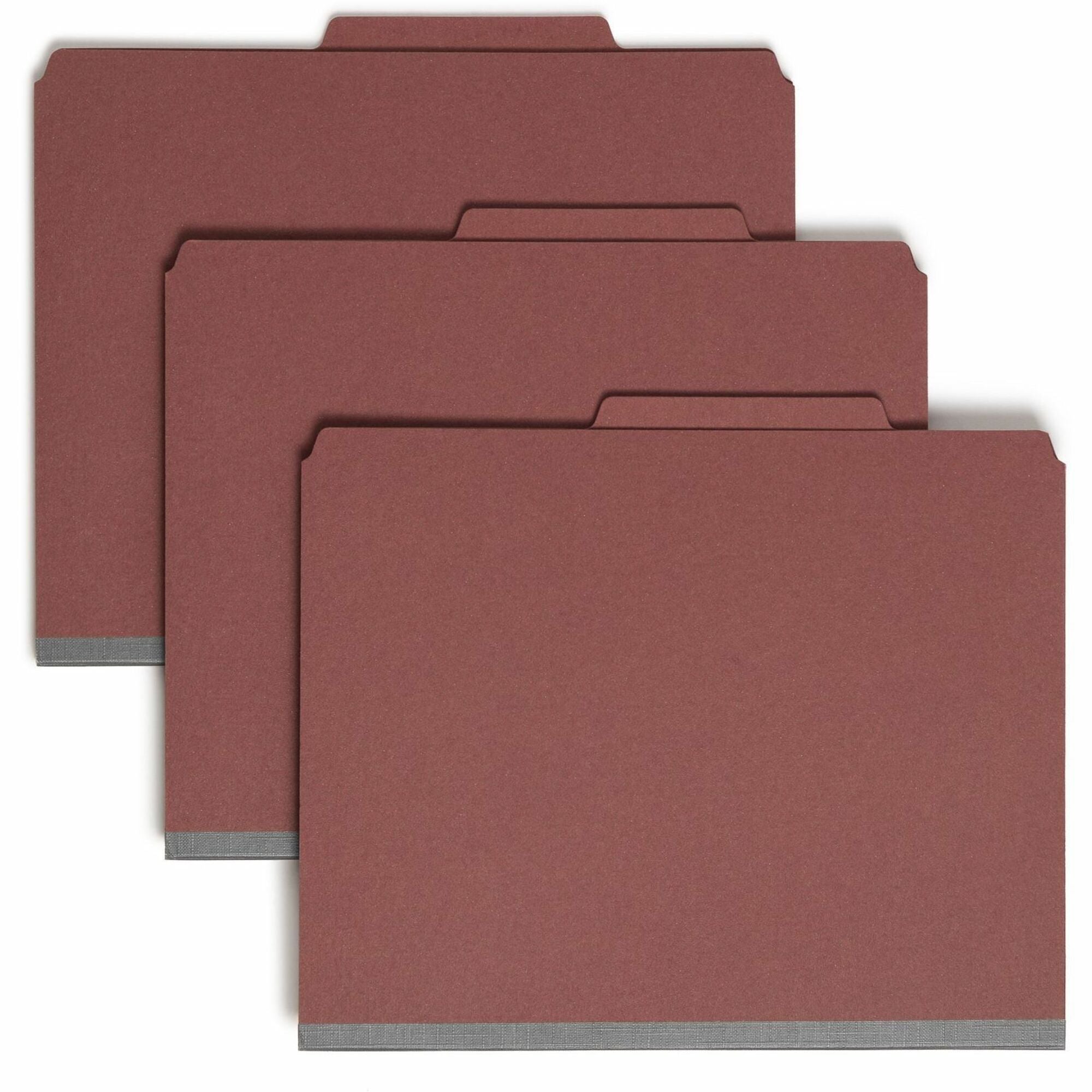 Smead SafeSHIELD 2/5 Tab Cut Letter Size Recycled Classification Folders, 3" Expansion, 3 Dividers, 2 Fasteners, Red, Heavy Duty, 100% Recycled, 10/Box