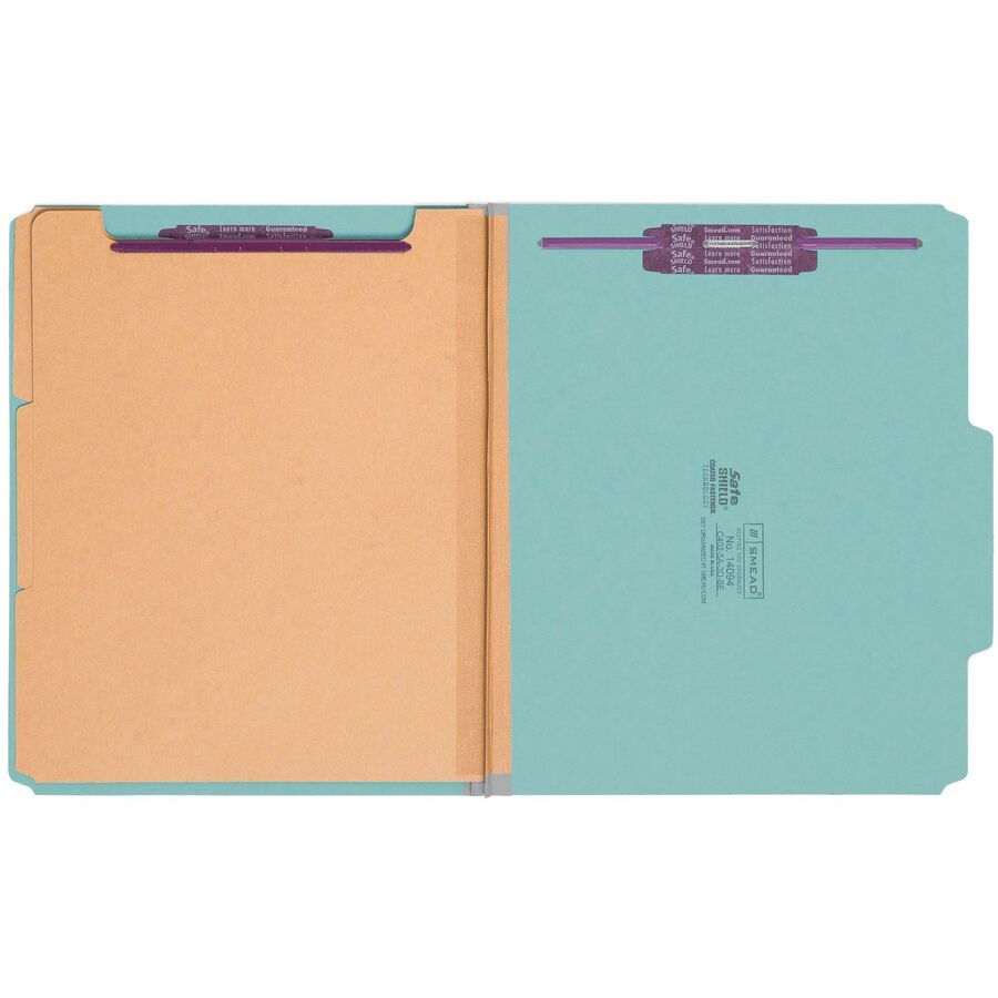 Smead SafeSHIELD 2/5 Tab Cut Letter Size Recycled Classification Folder, 3" Expansion, 2 Fasteners, 3 Dividers, 25 pt. Pressboard, Blue, Heavy Duty, Tear Resistant, 100% Recycled, 10/Box