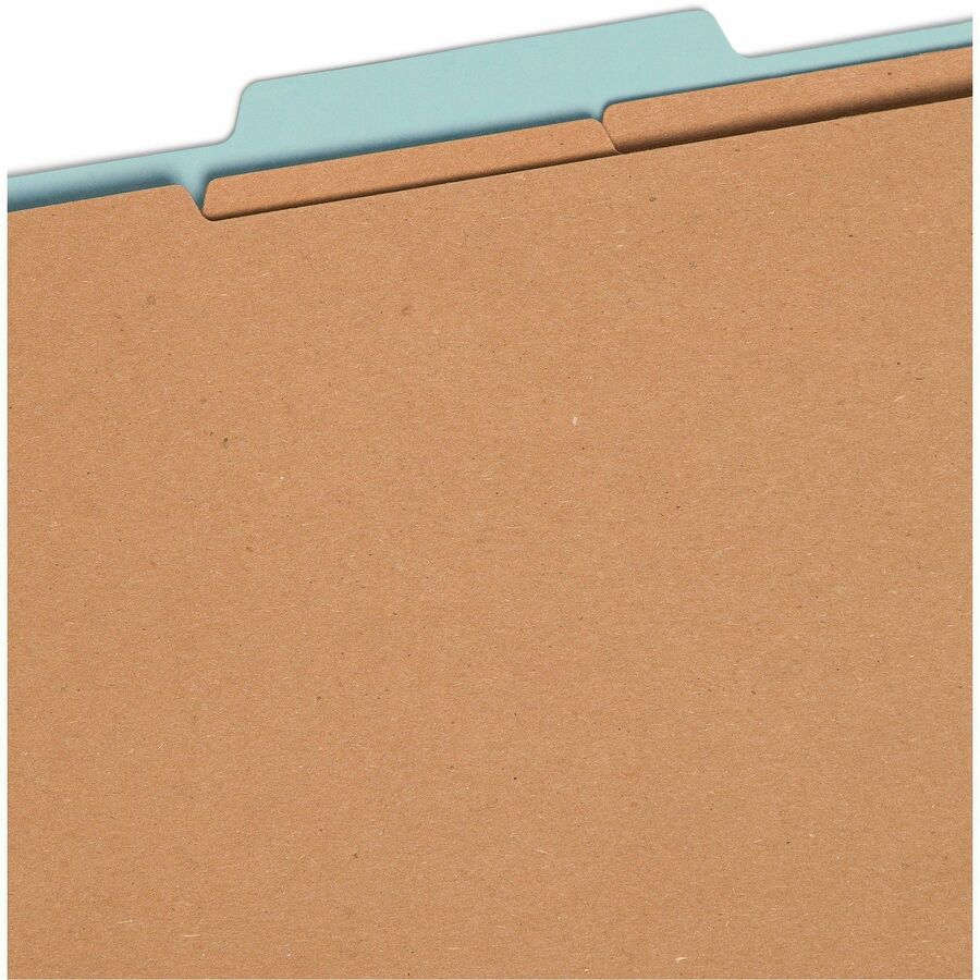 Smead SafeSHIELD 2/5 Tab Cut Letter Size Recycled Classification Folder, 3" Expansion, 2 Fasteners, 3 Dividers, 25 pt. Pressboard, Blue, Heavy Duty, Tear Resistant, 100% Recycled, 10/Box