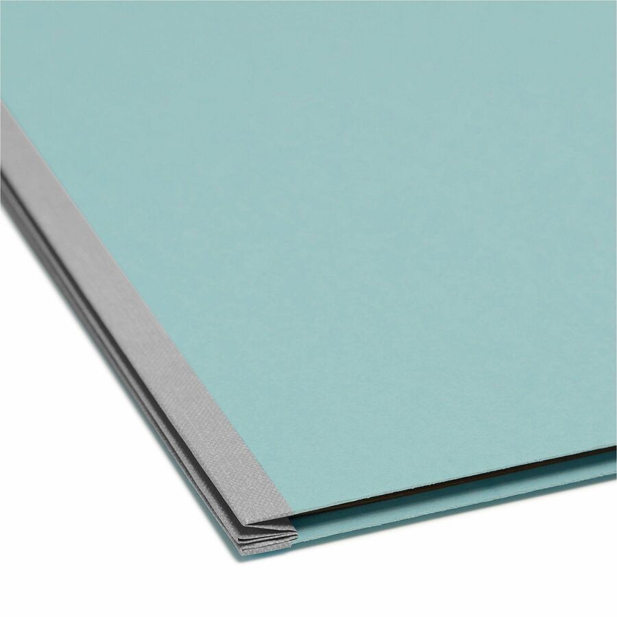 Smead SafeSHIELD 2/5 Tab Cut Letter Size Recycled Classification Folder, 3" Expansion, 2 Fasteners, 3 Dividers, 25 pt. Pressboard, Blue, Heavy Duty, Tear Resistant, 100% Recycled, 10/Box