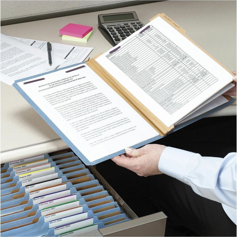 Smead SafeSHIELD 2/5 Tab Cut Letter Size Recycled Classification Folder, 3" Expansion, 2 Fasteners, 3 Dividers, 25 pt. Pressboard, Blue, Heavy Duty, Tear Resistant, 100% Recycled, 10/Box