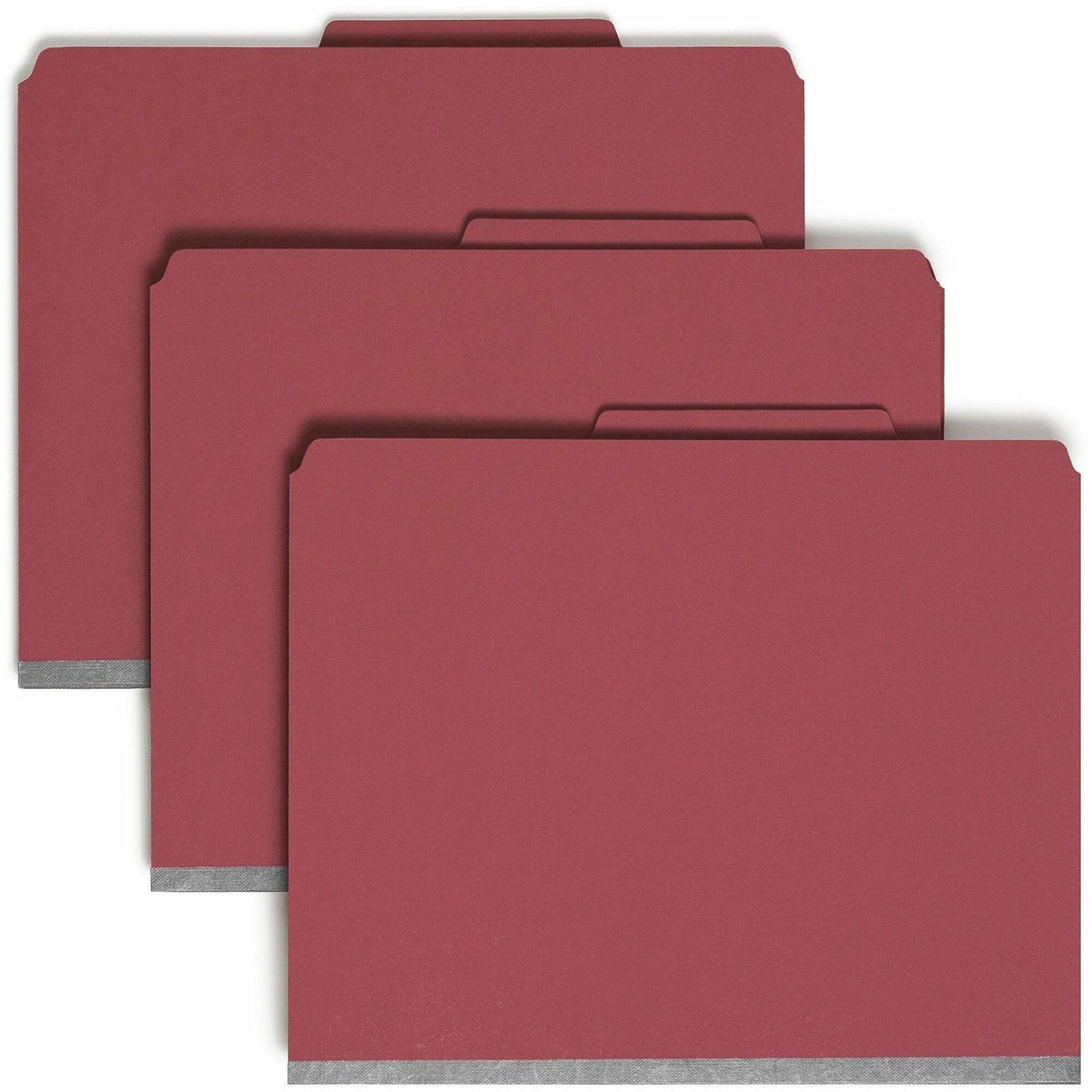 Smead SafeSHIELD 2/5 Tab Cut Letter Size Recycled Classification Folders, 3 Dividers, 2 Fasteners, 3" Expansion, Bright Red, Heavy Duty Pressboard, 100% Recycled, 10/Box