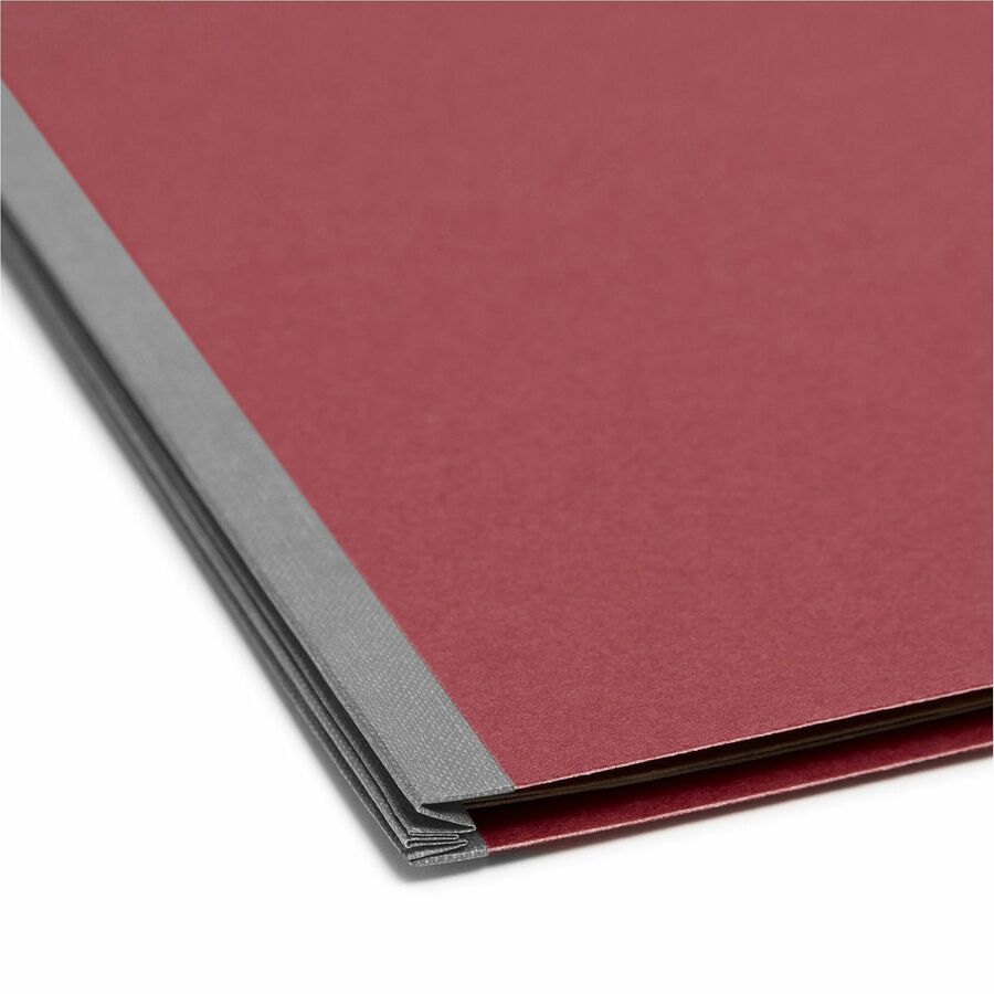 Smead SafeSHIELD 2/5 Tab Cut Letter Size Recycled Classification Folders, 3 Dividers, 2 Fasteners, 3" Expansion, Bright Red, Heavy Duty Pressboard, 100% Recycled, 10/Box