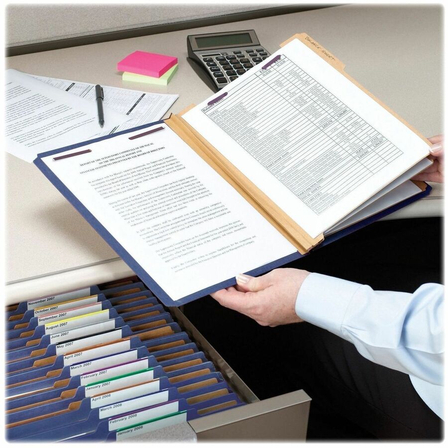 Smead SafeSHIELD 2/5 Tab Cut Letter Size Recycled Classification Folder, 3" Expansion, 3 Dividers, 2 Fasteners, Dark Blue, Heavy Duty, Tear Resistant, 100% Recycled, 10/Box
