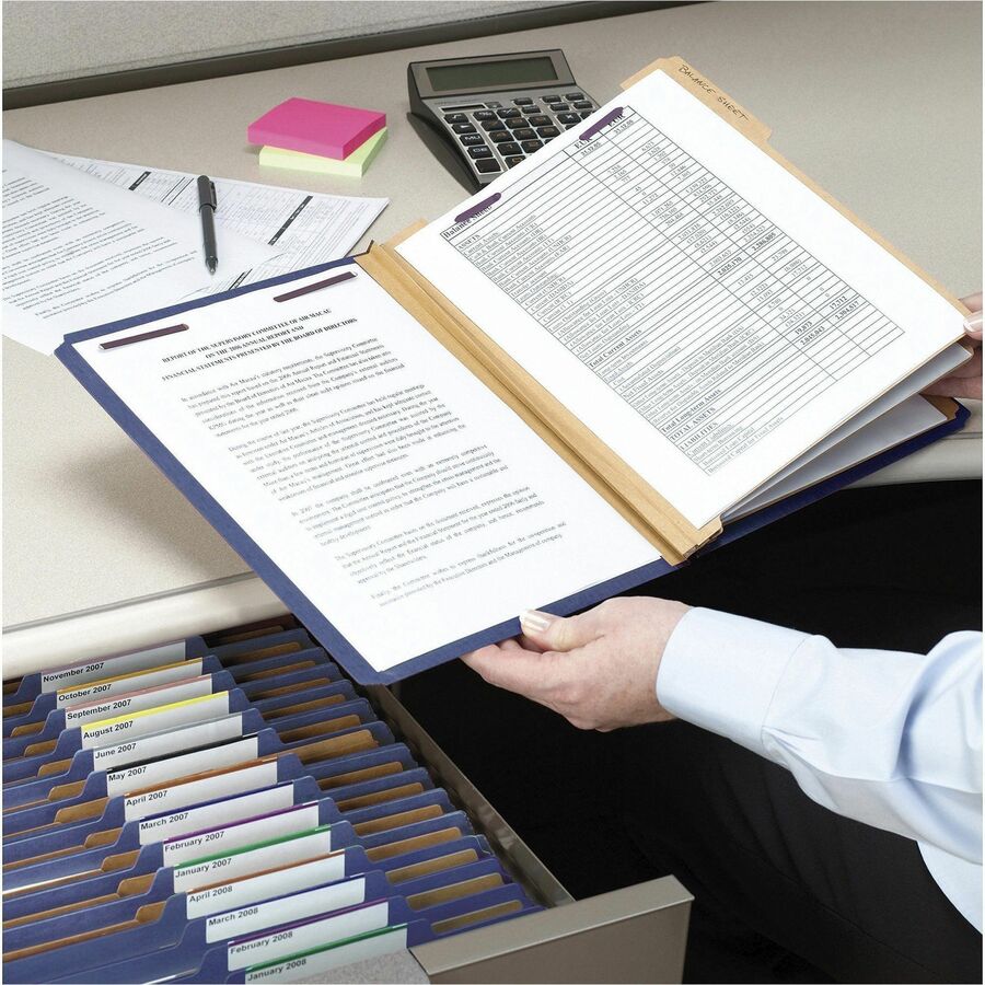 Smead SafeSHIELD 2/5 Tab Cut Letter Size Recycled Classification Folder, 3" Expansion, 3 Dividers, 2 Fasteners, Dark Blue, Heavy Duty, Tear Resistant, 100% Recycled, 10/Box