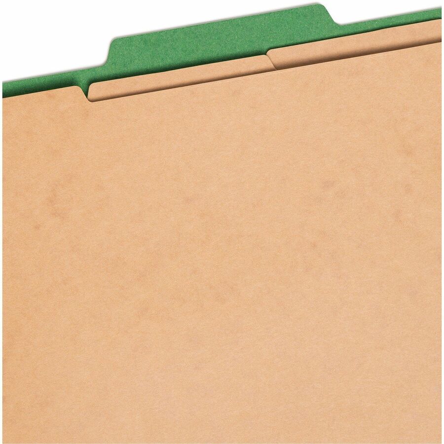 Smead SafeSHIELD 2/5 Tab Letter Size Recycled Classification Folders, 3 Dividers, 2 Fasteners, 3" Expansion, Green, Heavy Duty, 100% Recycled, 10/Box