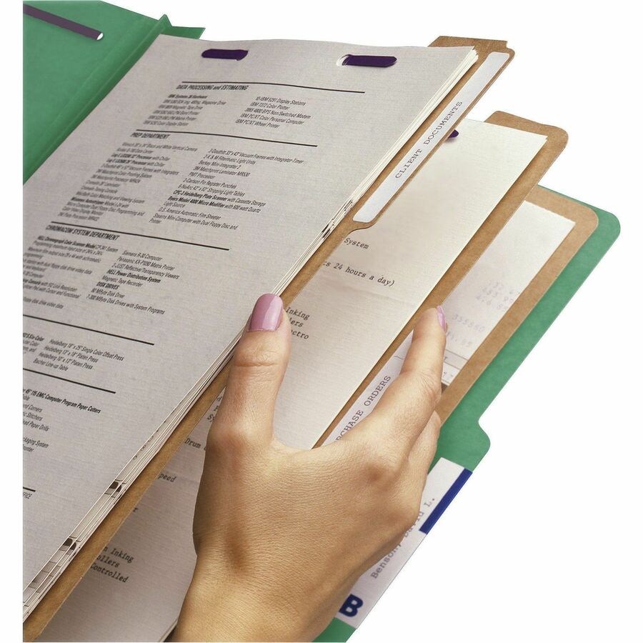 Smead SafeSHIELD 2/5 Tab Letter Size Recycled Classification Folders, 3 Dividers, 2 Fasteners, 3" Expansion, Green, Heavy Duty, 100% Recycled, 10/Box