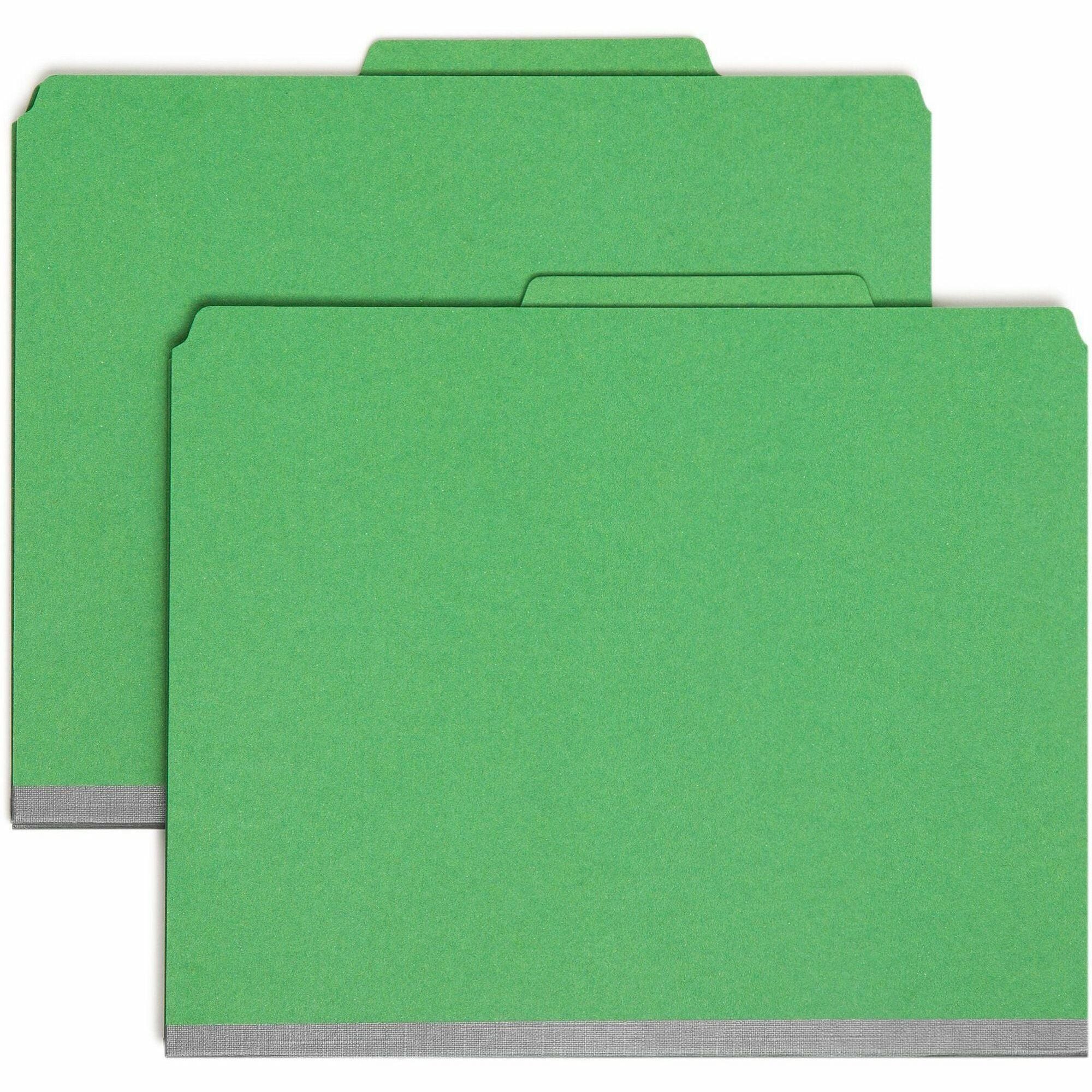 Smead SafeSHIELD 2/5 Tab Letter Size Recycled Classification Folders, 3 Dividers, 2 Fasteners, 3" Expansion, Green, Heavy Duty, 100% Recycled, 10/Box