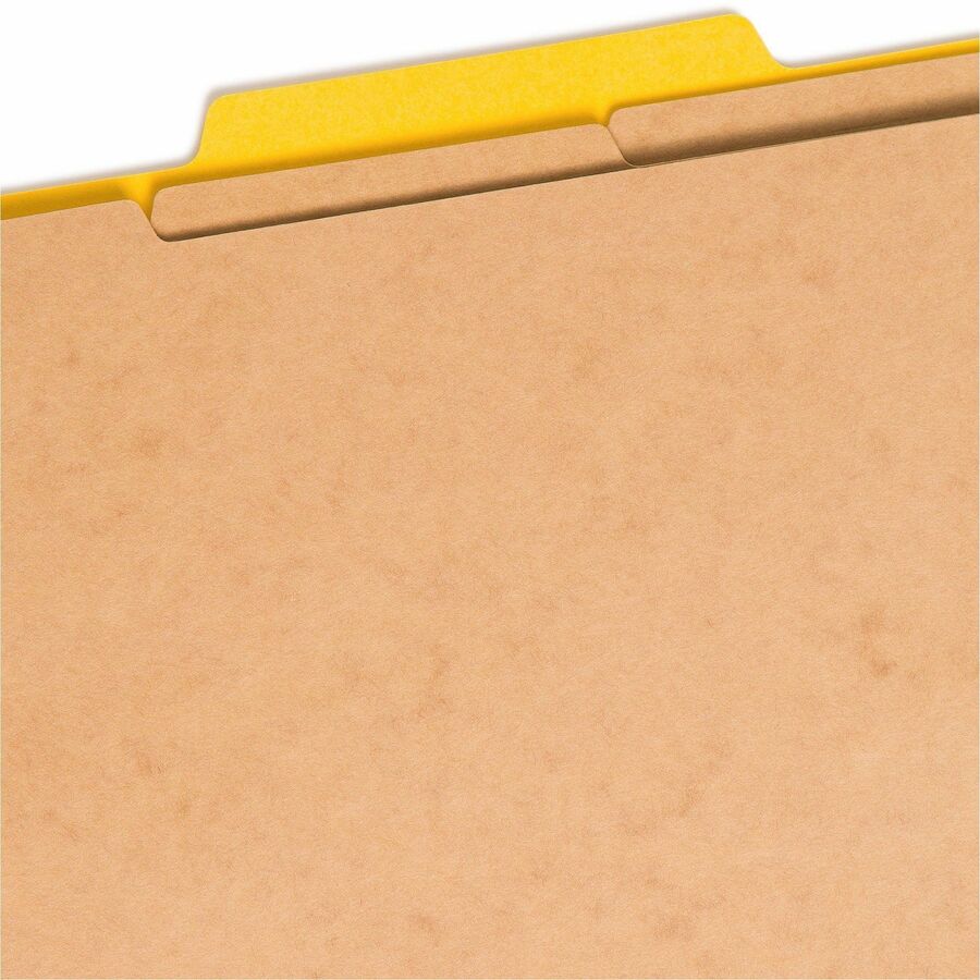 Smead SafeSHIELD 2/5 Tab Letter Size Recycled Classification Folders, 3 Dividers, 2 Fasteners, 3" Expansion, Yellow, Heavy Duty, 100% Recycled, 10/Box