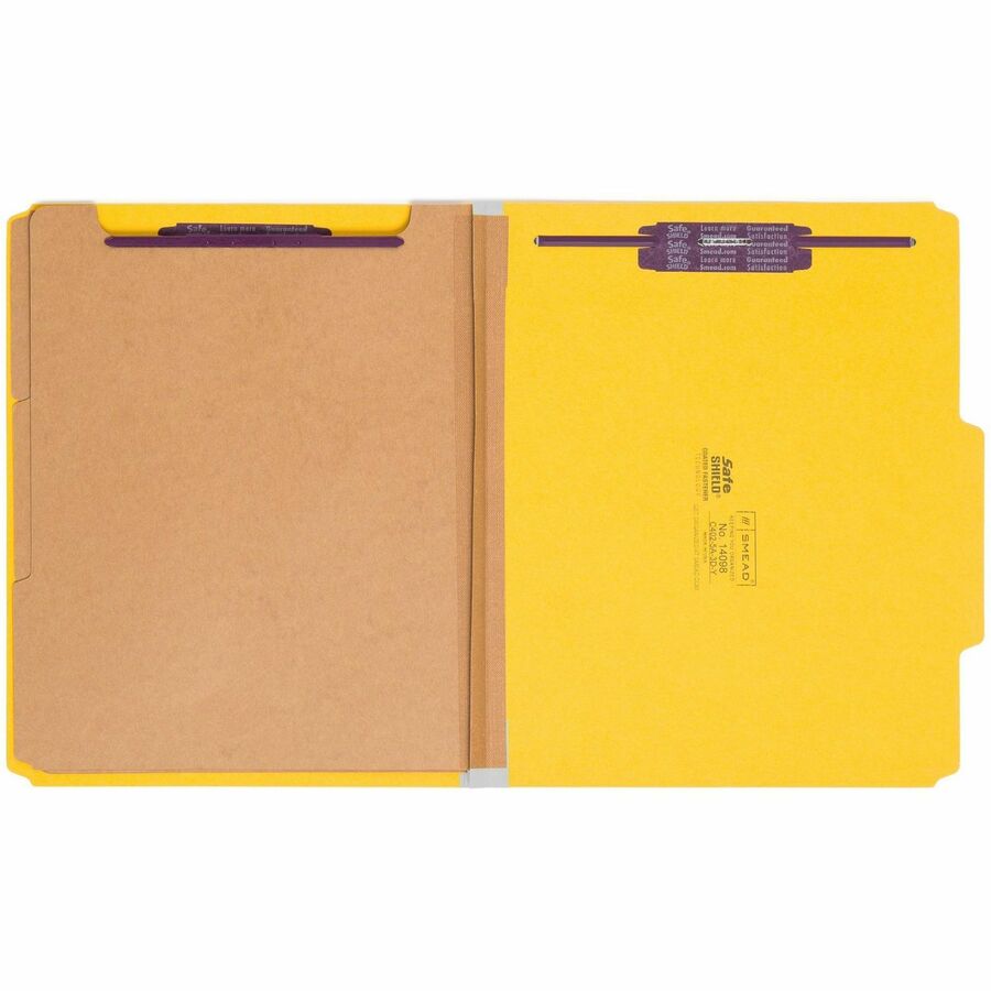 Smead SafeSHIELD 2/5 Tab Letter Size Recycled Classification Folders, 3 Dividers, 2 Fasteners, 3" Expansion, Yellow, Heavy Duty, 100% Recycled, 10/Box