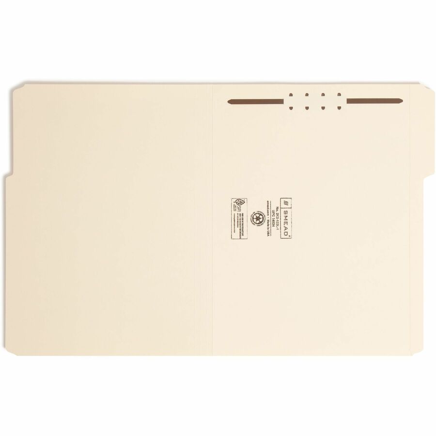 Smead 1/3 Tab Cut Letter Recycled Fastener Folder - 8 1/2" x 11" - 3/4" Expansion - 1 x 2K Fastener(s) - 2" for Folder - Top Tab Location - Assorted Tab Position - 11 pt. - 2 Plys - Manila - Reinforced Tab - 10% Recycled - 50 / Box