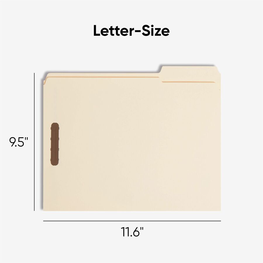 Smead 1/3 Tab Cut Letter Recycled Fastener Folder - 8 1/2" x 11" - 3/4" Expansion - 2 x 2K Fastener(s) - 2" for Folder - Top Tab Location - Assorted Tab Position - 11 pt. - 2 Plys - Manila - Reinforced Tab - 10% Recycled - 50 / Box