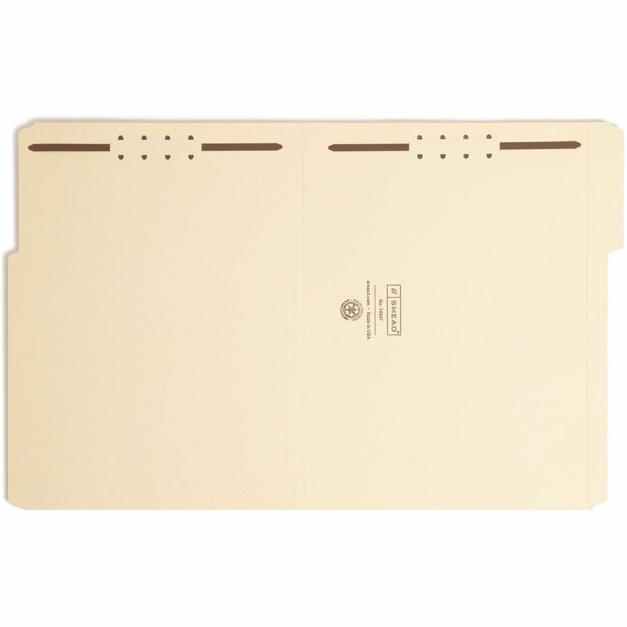 Smead 1/3 Tab Cut Letter Recycled Fastener Folder - 8 1/2" x 11" - 3/4" Expansion - 2 x 2K Fastener(s) - 2" for Folder - Top Tab Location - Assorted Tab Position - 11 pt. - 2 Plys - Manila - Acid-free, Reinforced Tab - 100% Recycled - 50 / Box