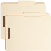 Smead 2/5 Tab Cut Letter Recycled Fastener Folder - 8 1/2" x 11" - 3/4" Expansion - 2 x 2K Fastener(s) - 2" for Folder - Top Tab Location - Right of Center Tab Position - 11 pt. - 2 Plys - Manila - Reinforced Tab - 10% Recycled - 50 / Box