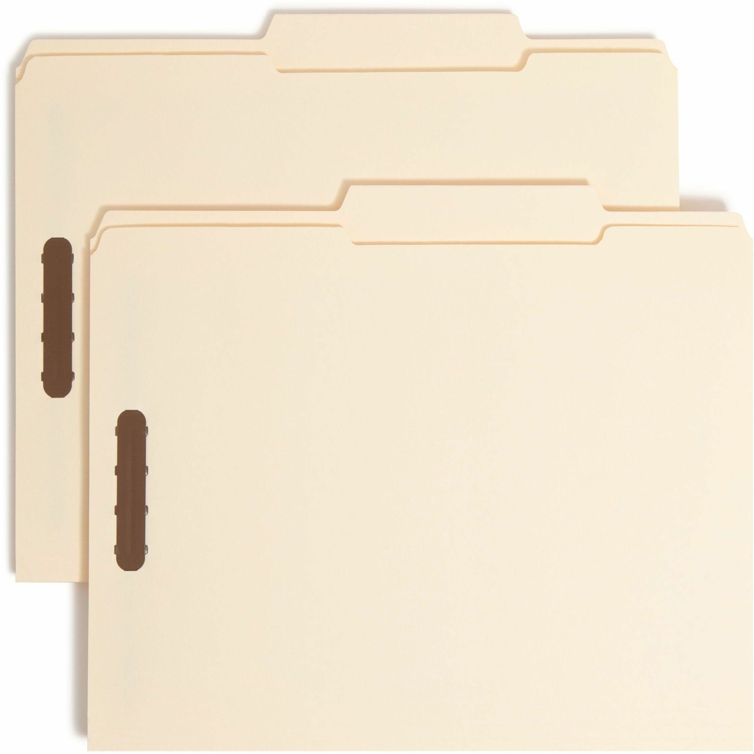 Smead 2/5 Tab Cut Letter Recycled Fastener Folder - 8 1/2" x 11" - 3/4" Expansion - 2 x 2K Fastener(s) - 2" for Folder - Top Tab Location - Right of Center Tab Position - 11 pt. - 2 Plys - Manila - Reinforced Tab - 10% Recycled - 50 / Box