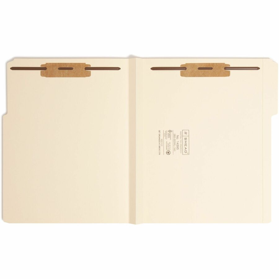 Smead 1/3 Tab Cut Letter Recycled Fastener Folder - 8 1/2" x 11" - 1 1/2" Expansion - 2 x 2B Fastener(s) - 1 1/2" for Folder - Top Tab Location - Assorted Tab Position - 14 pt. - 2 Plys - Manila - Reinforced Tab - 10% Recycled - 50 / Box