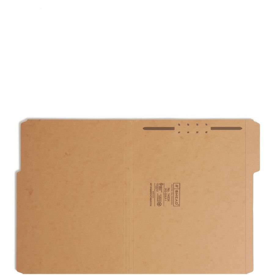 Smead Straight Tab Cut Letter Recycled Fastener Folder, 8.5" x 11", 3/4" Expansion, 1 x 2K Fastener, 2" Capacity, 11 pt. Kraft, 2 Ply, Assorted Tab Position, 10% Recycled, 50/Box
