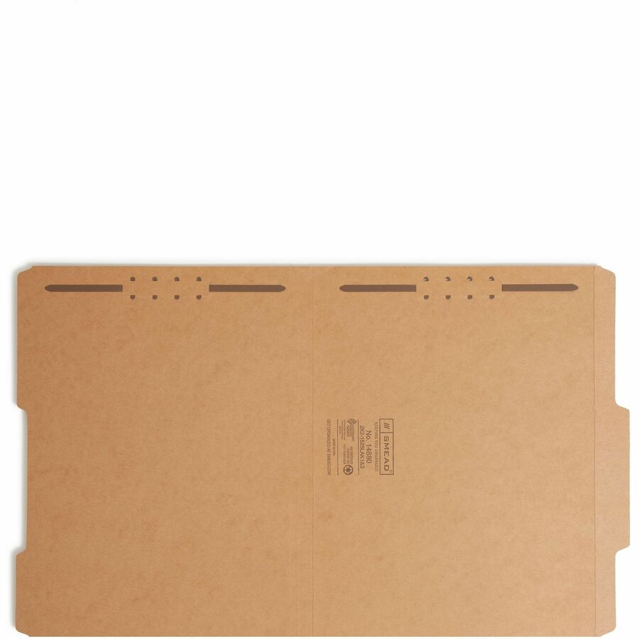 Smead 2/5 Tab Cut Letter Recycled Fastener Folder - 8 1/2" x 11" - 3/4" Expansion - 2 x 2K Fastener(s) - 2" for Folder - Top Tab Location - Right of Center Tab Position - 11 pt. - 2 Plys - Kraft - Reinforced Tab - 10% Recycled - 50 / Box