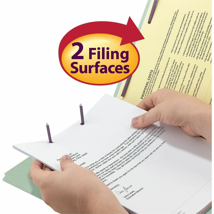 Smead 1/3 Tab Cut Letter Recycled Fastener Folder - 8 1/2" x 11" - 1" Expansion - 2 x 2S Fastener(s) - 2" for Folder - Top Tab Location - Assorted Tab Position - 25 pt. - Pressboard - Gray, Green - 100% Recycled - 25 / Box