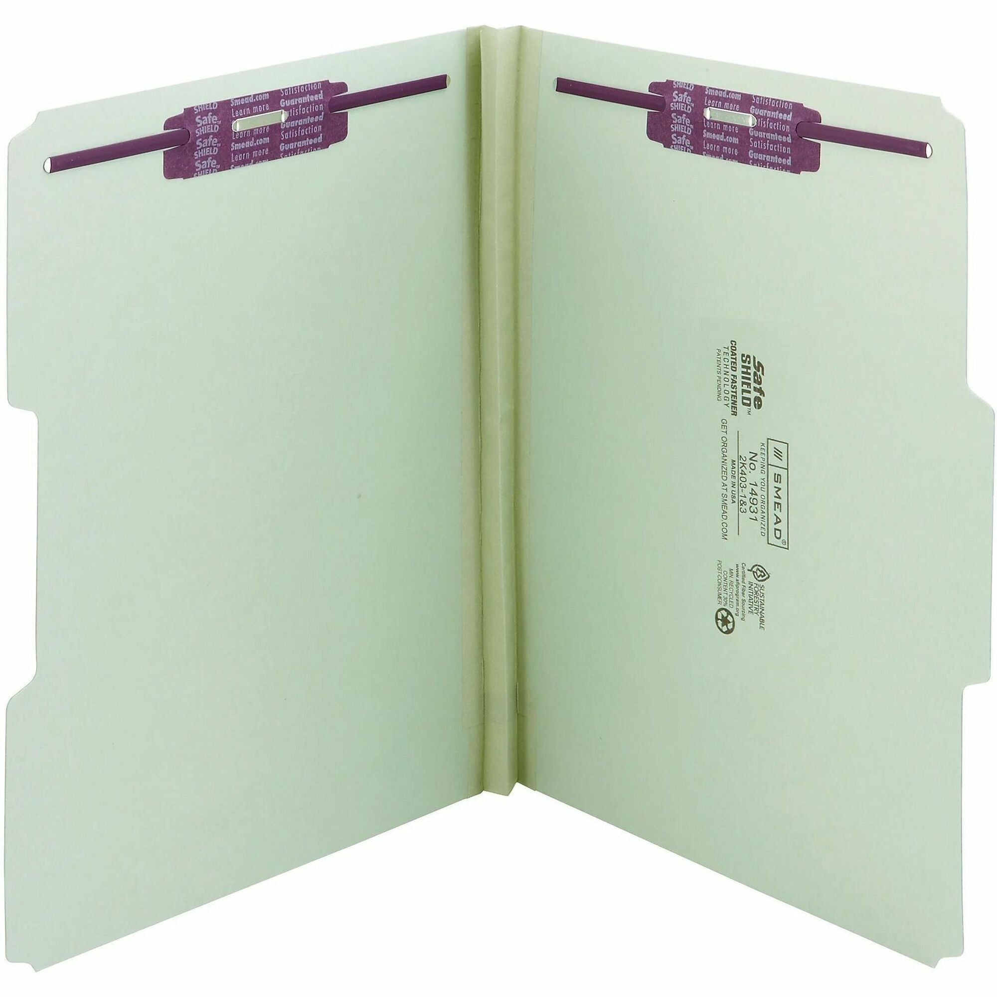 Smead 1/3 Tab Cut Letter Recycled Fastener Folder - 8 1/2" x 11" - 1" Expansion - 2 x 2S Fastener(s) - 2" for Folder - Top Tab Location - Assorted Tab Position - 25 pt. - Pressboard - Gray, Green - 100% Recycled - 25 / Box