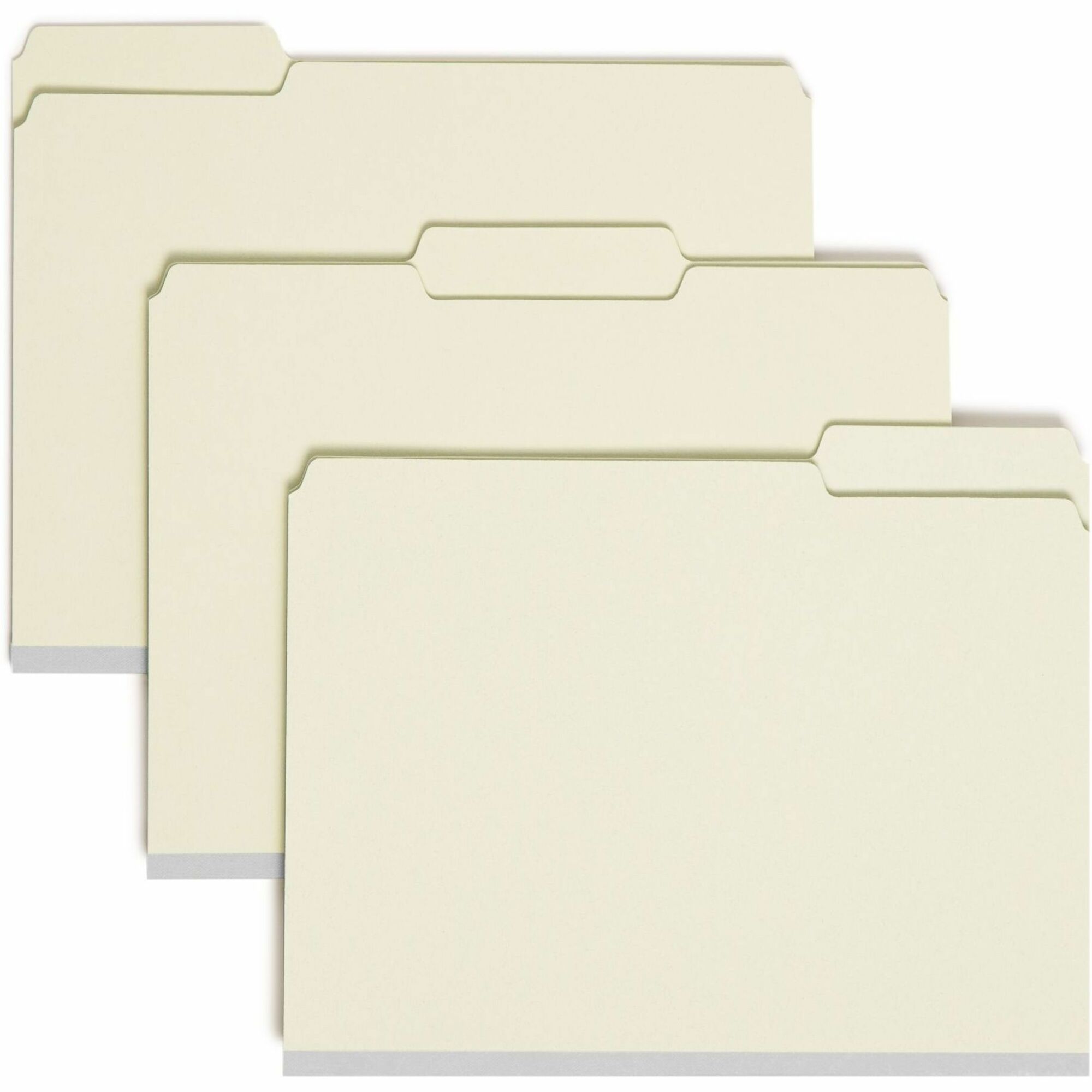 Smead 1/3 Tab Cut Letter Recycled Fastener Folder - 8 1/2" x 11" - 3" Expansion - 2 x 2S Fastener(s) - 2" for Folder - Top Tab Location - Assorted Tab Position - 25 pt. - Pressboard - Gray, Green - 100% Recycled - 25 / Box