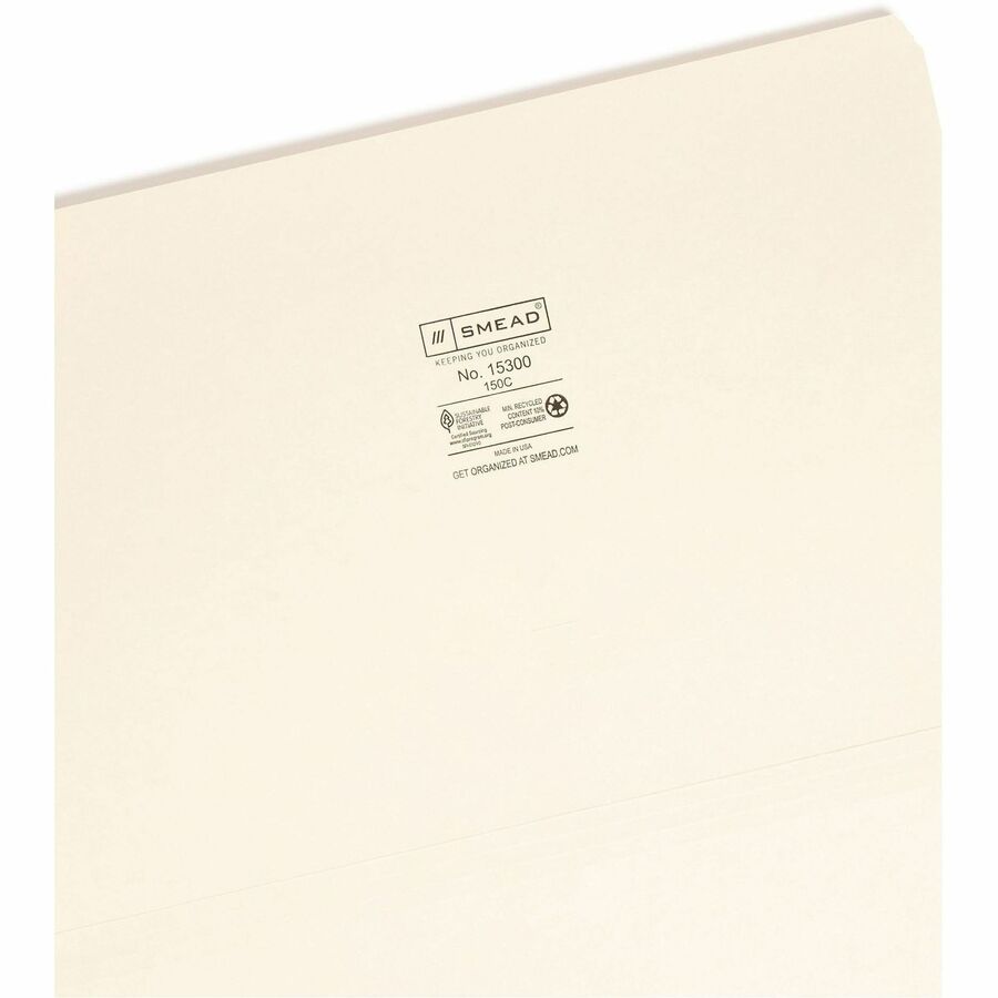 Smead Straight Tab Cut Legal Recycled Top Tab File Folder - 8 1/2" x 14" - 3/4" Expansion - 11 pt. - 1 Plys - Manila - Rounded Corner - 10% Recycled - 100 / Box