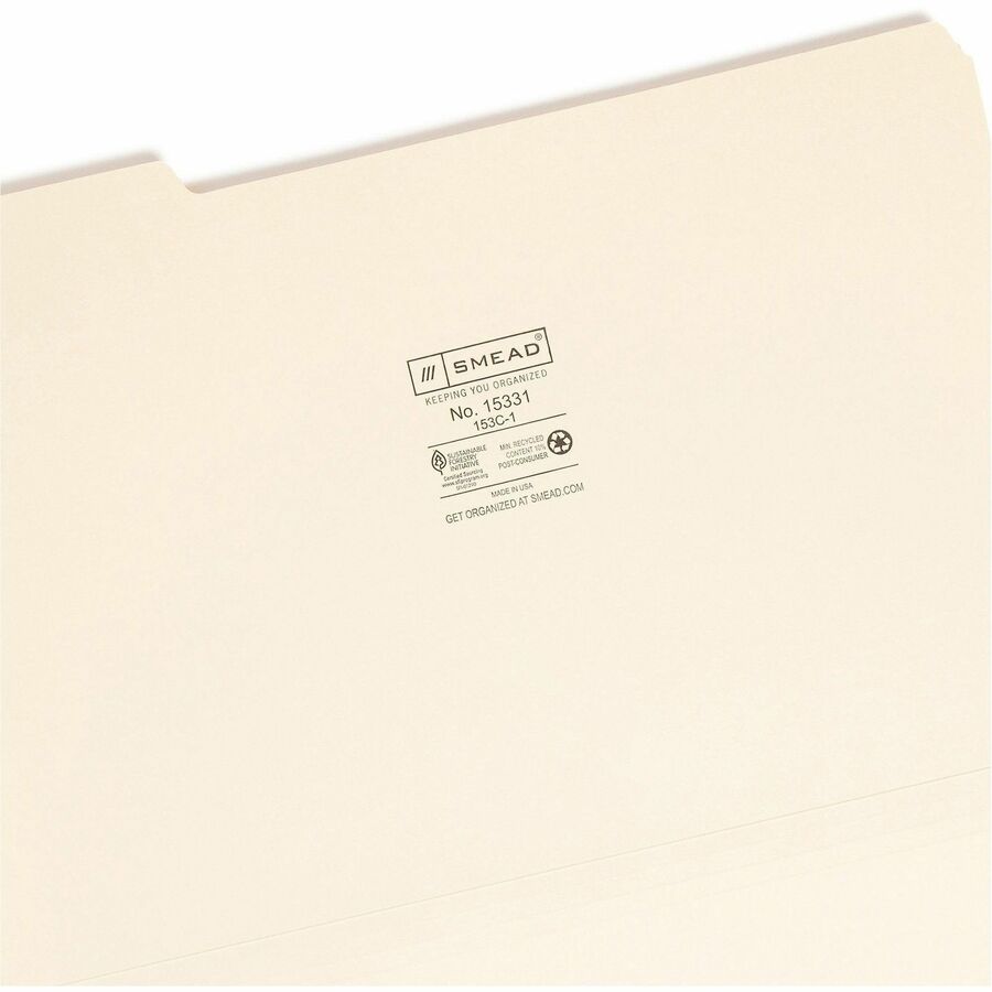 Smead 1/3 Tab Cut Legal Recycled Top Tab File Folder - 8 1/2" x 14" - 3/4" Expansion - Top Tab Location - Left Tab Position - 11 pt. - 1 Plys - Manila - 10% Recycled - 100 / Box