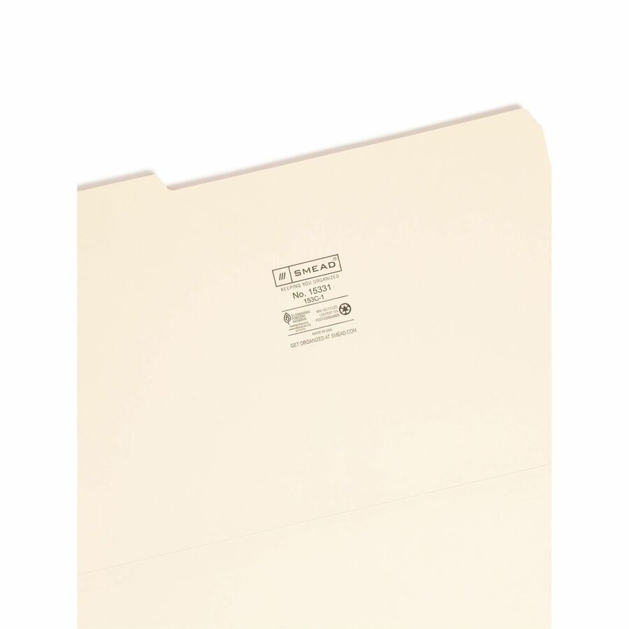 Smead 1/3 Tab Cut Legal Recycled Top Tab File Folder - 8 1/2" x 14" - 3/4" Expansion - Top Tab Location - Left Tab Position - 11 pt. - 1 Plys - Manila - 10% Recycled - 100 / Box