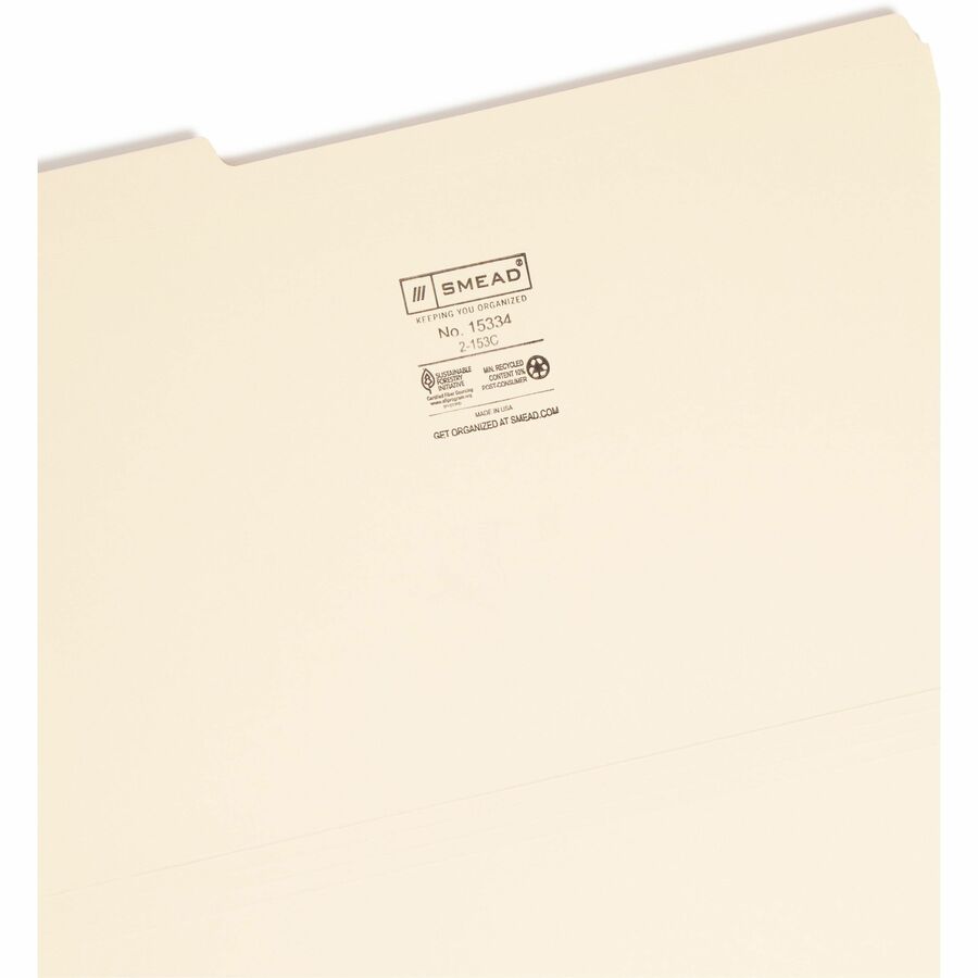 Smead 1/3 Tab Cut Legal Recycled Top Tab File Folder - 8 1/2" x 14" - 3/4" Expansion - Top Tab Location - Assorted Tab Position - 11 pt. - 2 Plys - Manila - Reinforced, Rounded Corner, Durable, Reinforced Tab - 10% Recycled - 100 / Box
