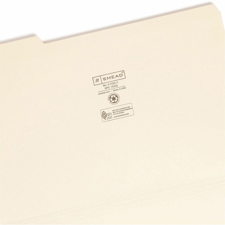Smead 1/3 Tab Cut Legal Recycled Top Tab File Folder - 8 1/2" x 14" - 3/4" Expansion - Top Tab Location - Left Tab Position - 11 pt. - 2 Plys - Manila - Reinforced, Durable, Reinforced Tab, Rounded Corner - 10% Recycled - 100 / Box
