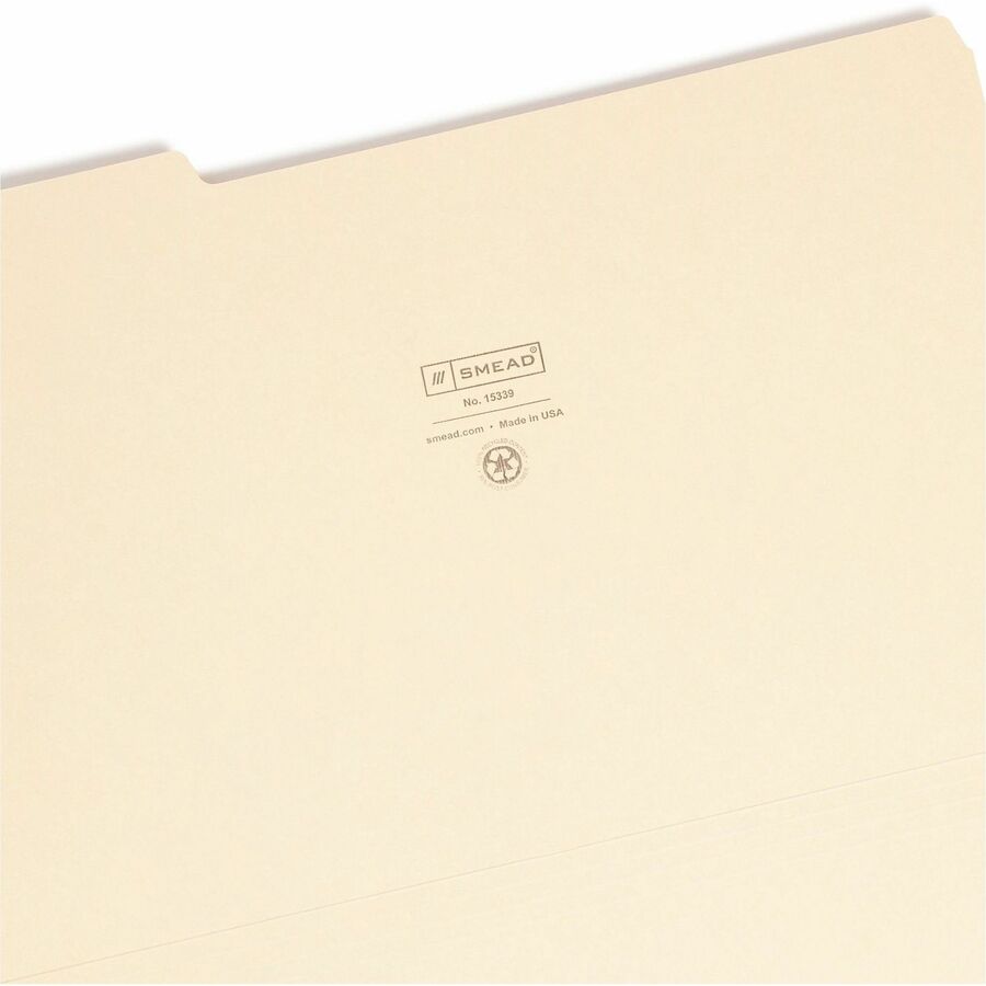 Smead 1/3 Tab Cut Legal Recycled Top Tab File Folder - 8 1/2" x 14" - 3/4" Expansion - Top Tab Location - Assorted Tab Position - 11 pt. - 1 Plys - Manila - Acid-free, Rounded Corner - 100% Recycled - 100 / Box