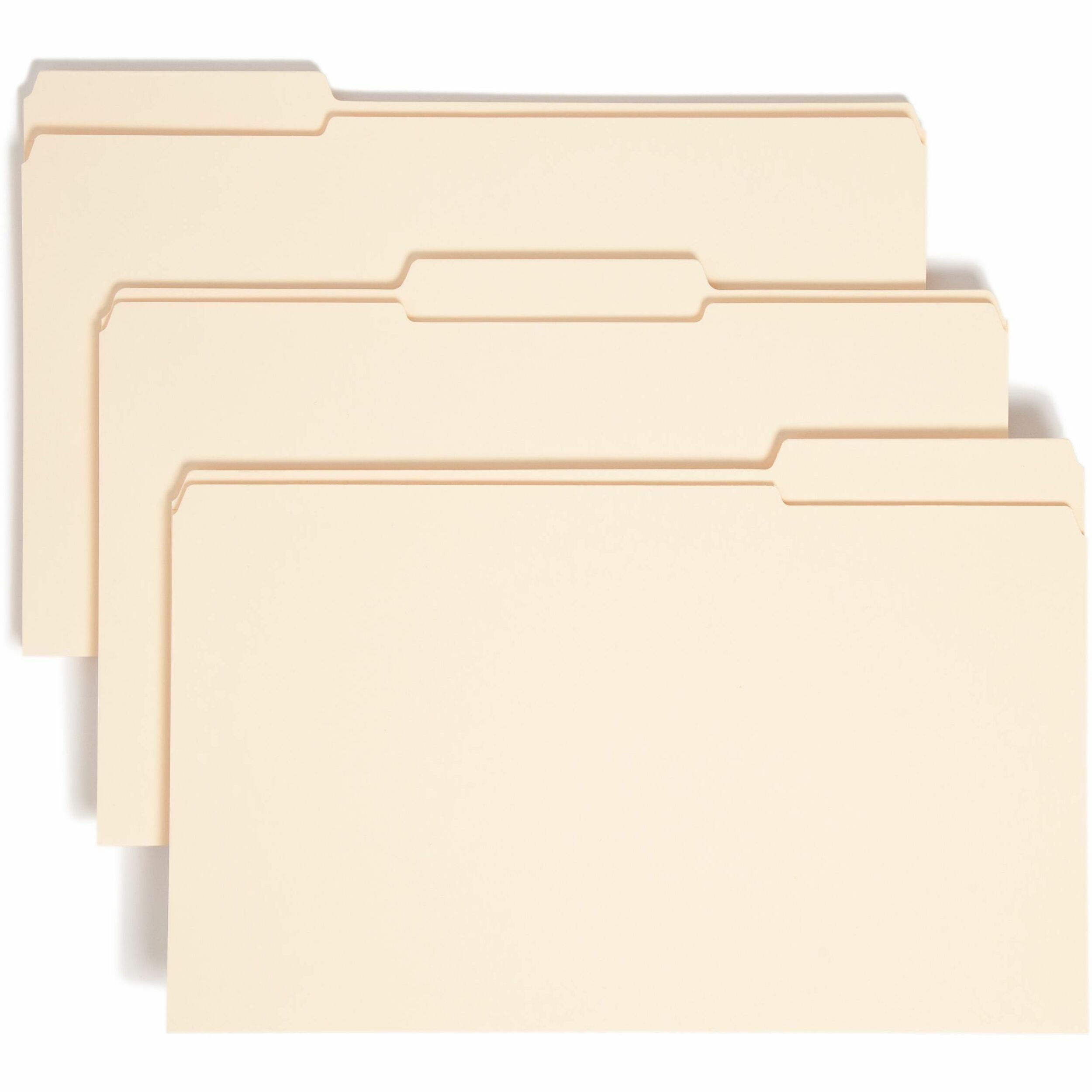 8 1/2" x 14" - 1 1/2" Expansion - Top Tab Location - Assorted Tab Position - 14 pt. - 2 Plys - Manila - 10% Recycled - 50 / Box