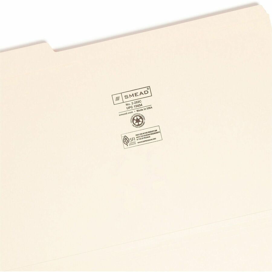 Smead 1/3 Tab Cut Legal Recycled Top Tab File Folder - 8 1/2" x 14" - 3/4" Expansion - Top Tab Location - Assorted Tab Position - 14 pt. - 2 Plys - Manila - Reinforced Tab - 10% Recycled - 100 / Box