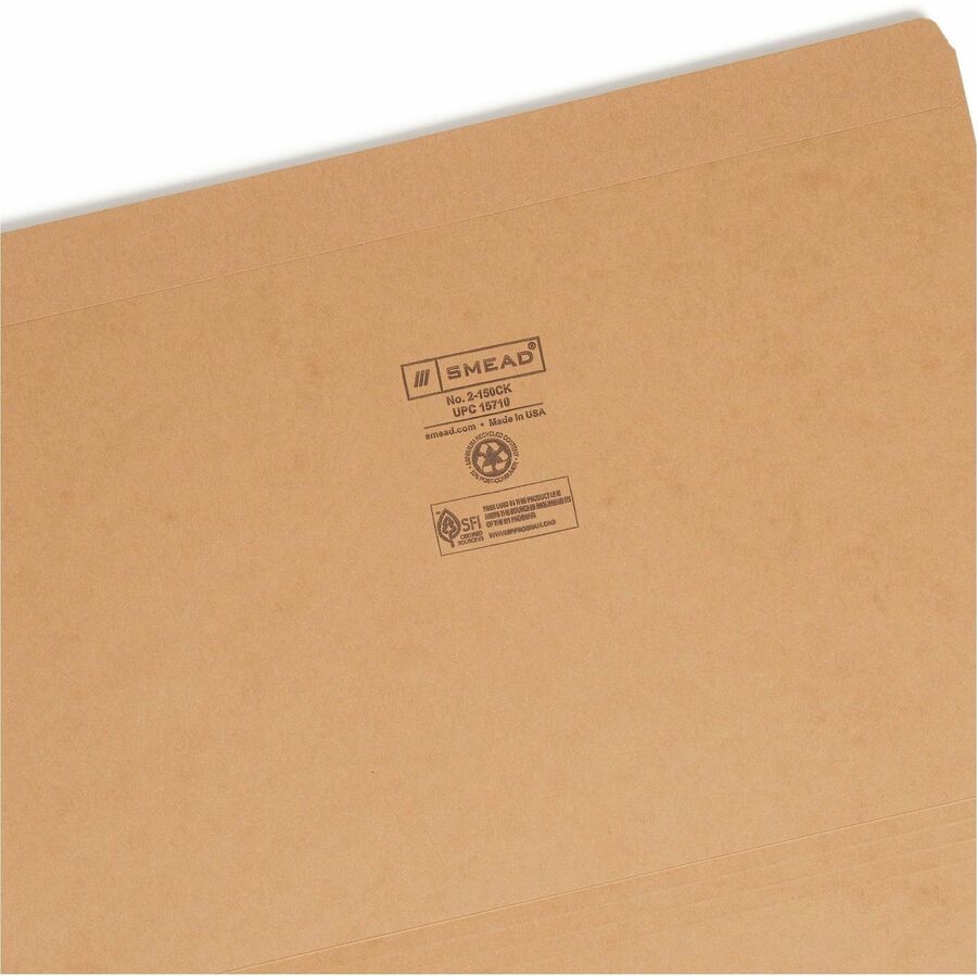 Smead Straight Tab Cut Legal Recycled Top Tab File Folder - 8 1/2" x 14" - 11 pt. - 2 Plys - Kraft - 10% Recycled - 100 / Box