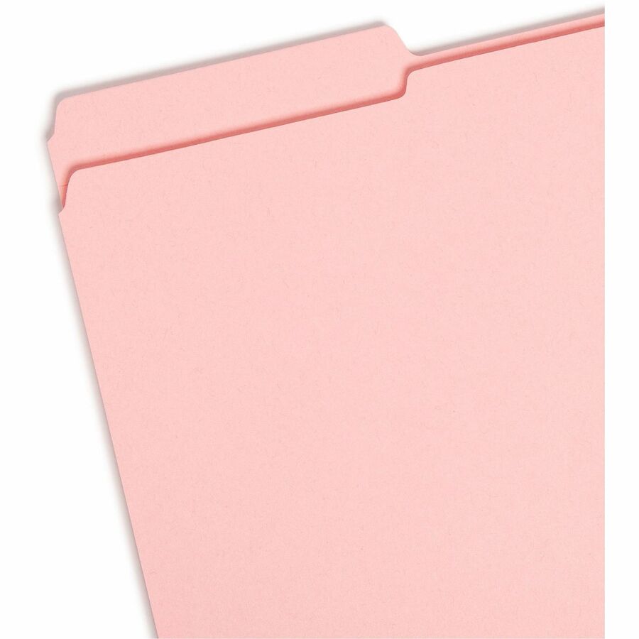 Smead Colored 1/3 Tab Cut Legal Recycled Top Tab File Folder - 8 1/2" x 14" - 3/4" Expansion - Top Tab Location - Assorted Tab Position - 11 pt. - 2 Plys - Pink - 10% Recycled - 100 / Box