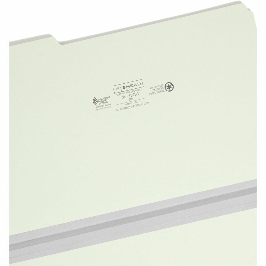 Smead 1/3 Tab Cut Legal Recycled Top Tab File Folder - 8 1/2" x 14" - 1" Expansion - Top Tab Location - Assorted Tab Position - 25 pt. - Pressboard - Gray, Green - Heavy Duty, Rounded Corner, Wear Resistant, Tear Resistant - 100% Recycled - 25 / Box