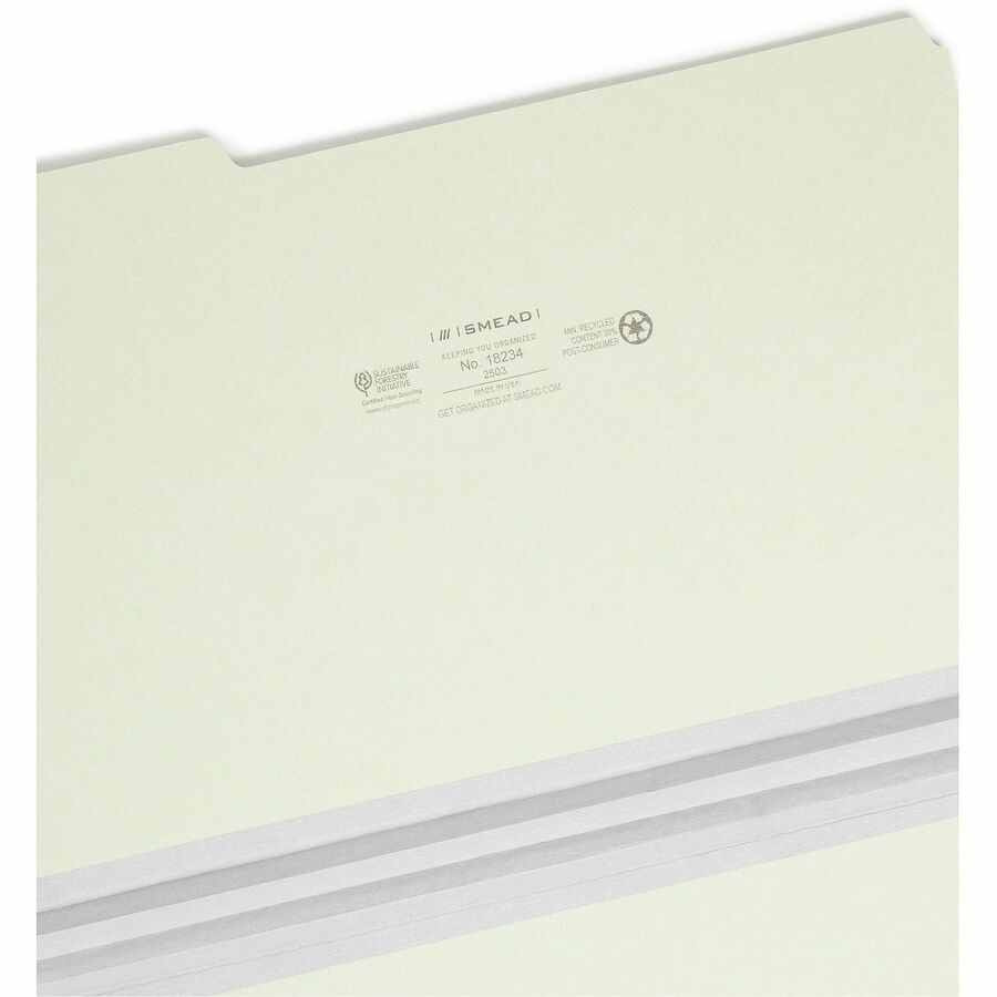 Smead 1/3 Tab Cut Legal Recycled Top Tab File Folder - 8 1/2" x 14" - 2" Expansion - Top Tab Location - Assorted Tab Position - 25 pt. - Pressboard - Gray, Green - Heavy Duty, Rounded Corner, Wear Resistant, Tear Resistant - 100% Recycled - 25 / Box