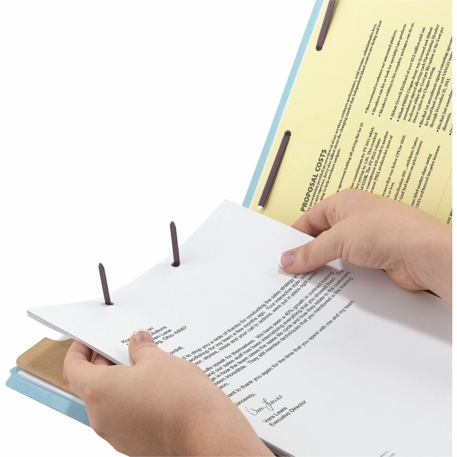 Smead SafeSHIELD 2/5 Tab Cut Legal Classification Folders, 8.5" x 14", 2" Expansion, 2 Fasteners, 1 Divider, 25 pt. Pressboard, Blue, 100% Recycled, 10/Box