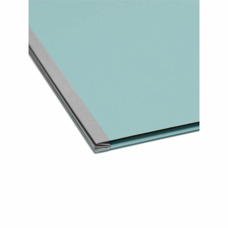 Smead SafeSHIELD 2/5 Tab Cut Legal Classification Folders, 8.5" x 14", 2" Expansion, 2 Fasteners, 1 Divider, 25 pt. Pressboard, Blue, 100% Recycled, 10/Box