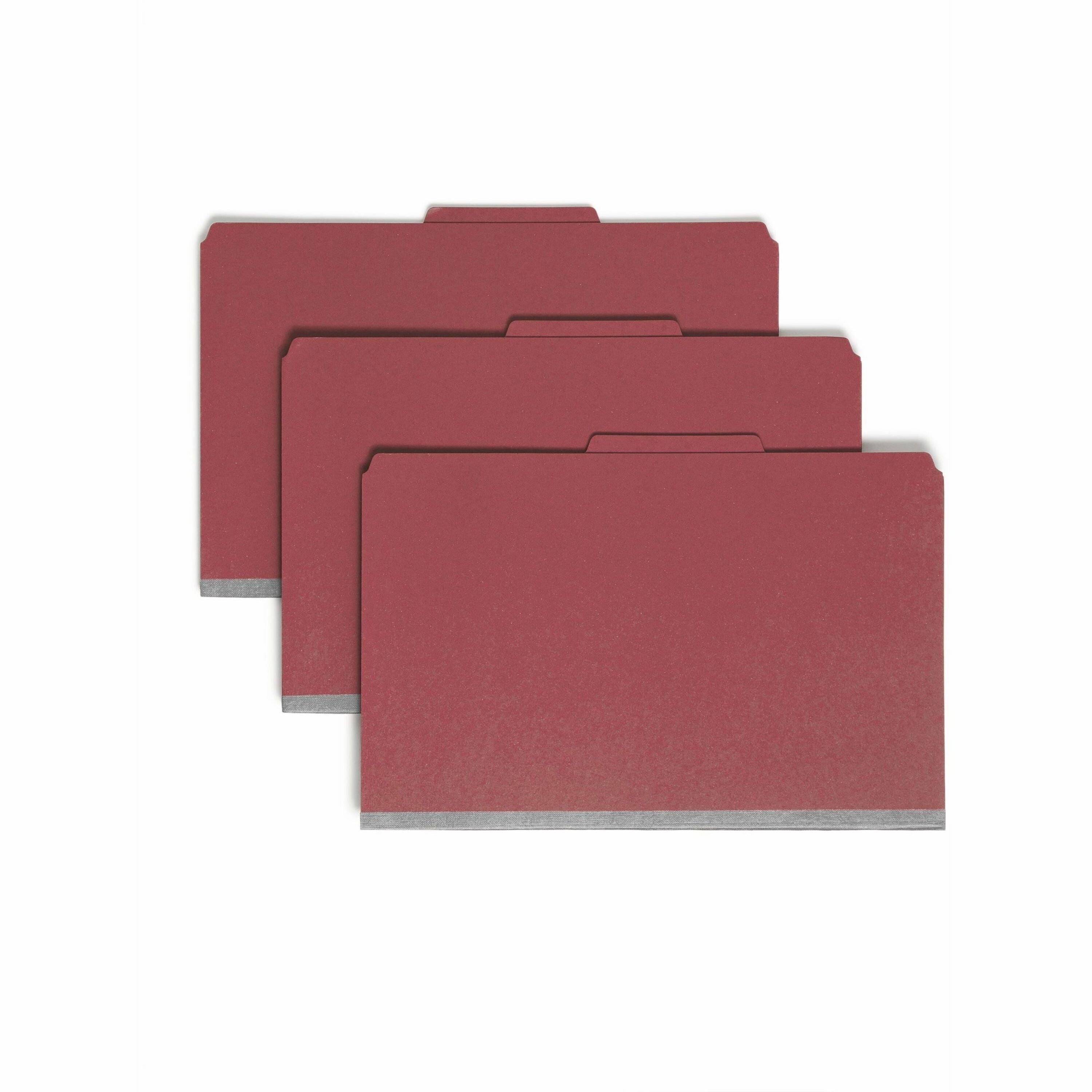 Smead SafeSHIELD 2/5 Tab Cut Legal Recycled Classification Folder, Bright Red, 2" Expansion, 1 Divider, 2 Fasteners, Heavy Duty, Tear Resistant, 100% Recycled, 10/Box
