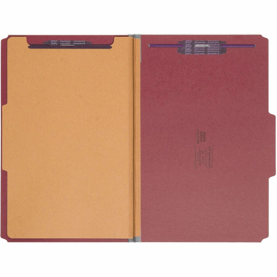 Smead SafeSHIELD 2/5 Tab Cut Legal Recycled Classification Folder, Bright Red, 2" Expansion, 1 Divider, 2 Fasteners, Heavy Duty, Tear Resistant, 100% Recycled, 10/Box
