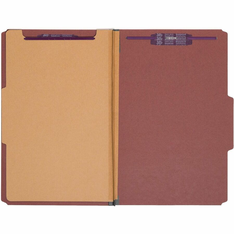 Smead SafeSHIELD 2/5 Tab Cut Legal Recycled Classification Folder, 8 1/2" x 14", 2" Expansion, 1 Divider, Red, Heavy Duty, Tear Resistant, 100% Recycled, 10/Box