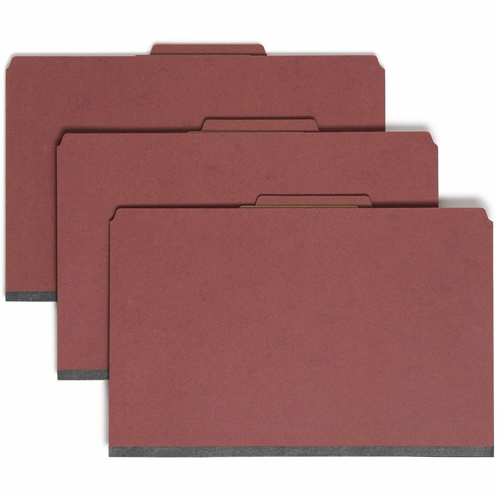 Smead SafeSHIELD 2/5 Tab Cut Legal Recycled Classification Folder, 8 1/2" x 14", 2" Expansion, 1 Divider, Red, Heavy Duty, Tear Resistant, 100% Recycled, 10/Box